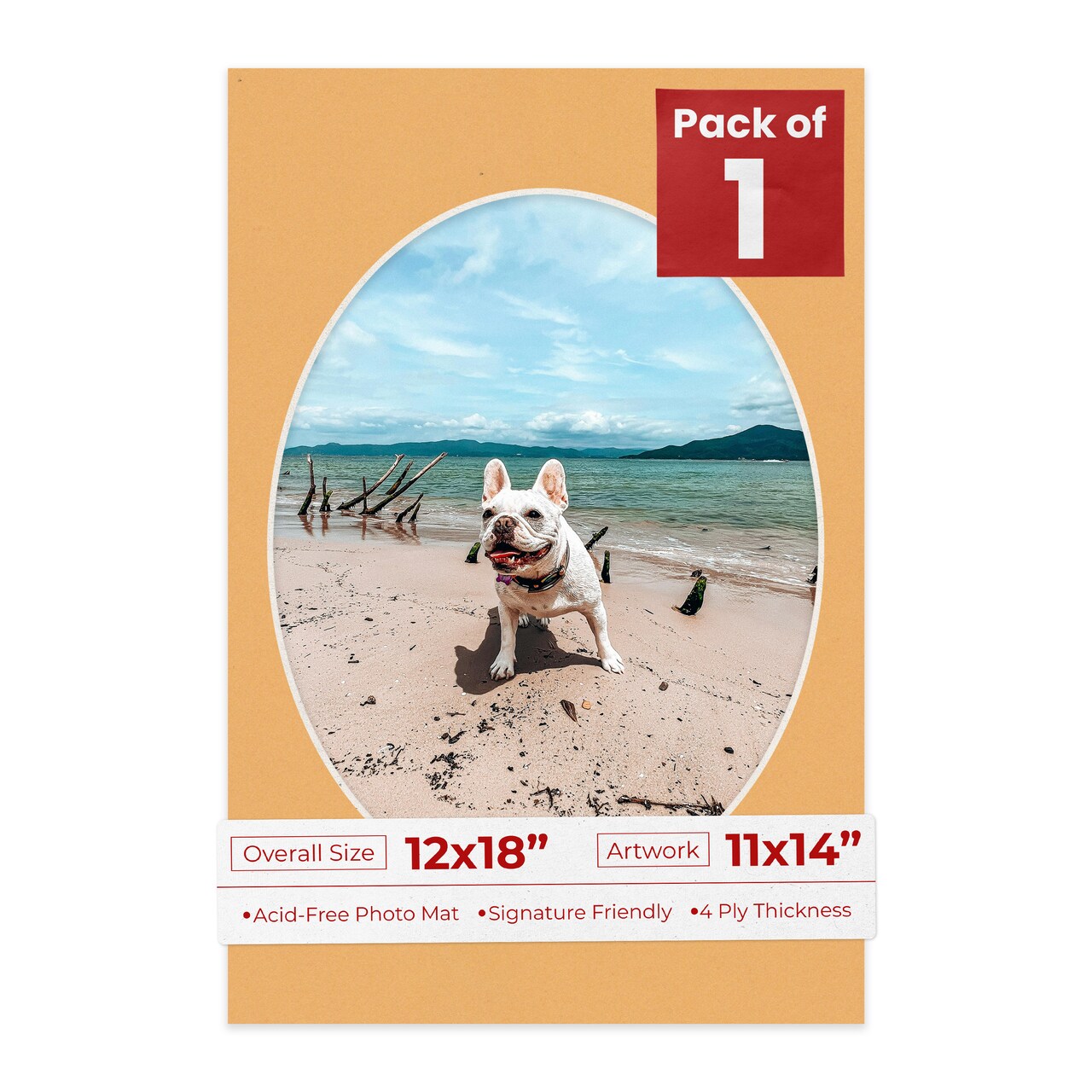 Topaz Orange Mat Board for 12x18 Frames - Oval Opening for 11x14 Photos